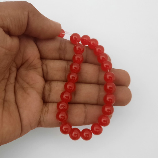 Glass Beads 8mm Round - T. Red - 1 String / 100 Beads