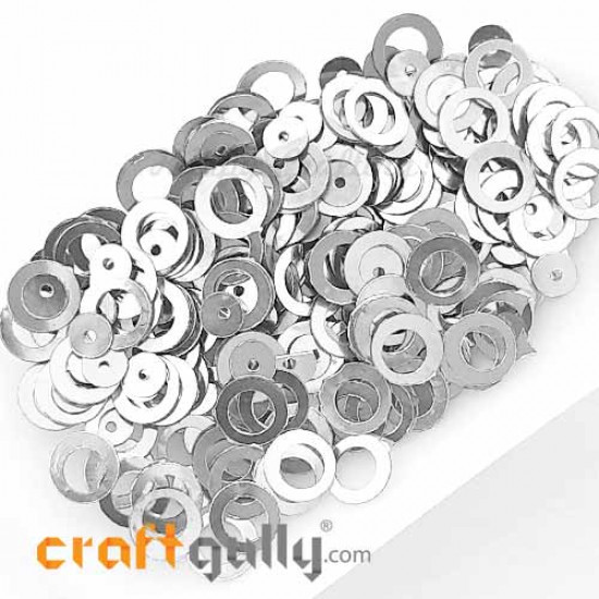 Sequins 7.5mm - Ring #2 - Metallic Silver - 20gms