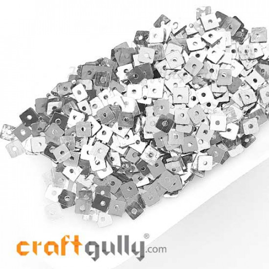 Sequins 4mm - Square #1 - Metallic Silver - 20gms