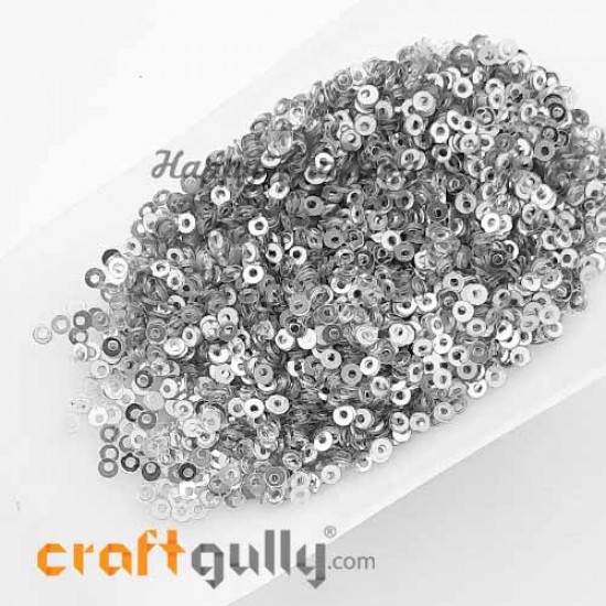 Sequins 2.5mm - Round Flat #1 - Metallic Silver - 20gms