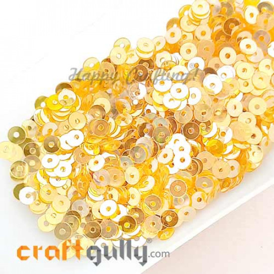 Sequins 4mm - Round Flat #3 - Transparent Golden - 20gms