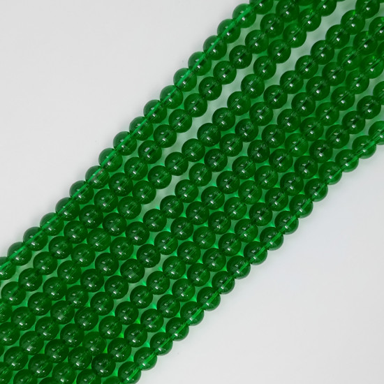 Glass Beads 6mm Round - Trans Dark Green - 1 String