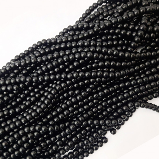 Glass Beads 8mm Round - Black - 1 String