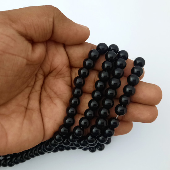 Glass Beads 8mm Round - Black - 1 String