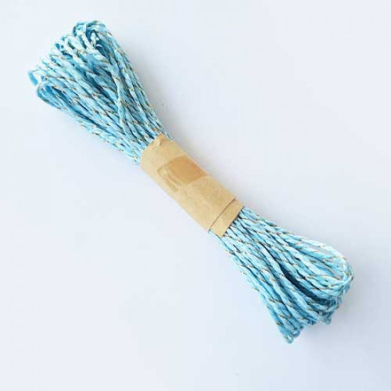 Paper Rope 2mm - Light Blue & Zari - 10 meters