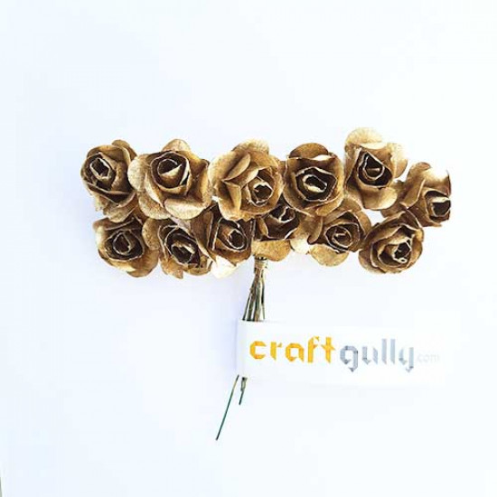 Paper Flowers 18mm - Rose - Metallic A. Golden - 12 Roses Paper Flowers 18mm - Rose - Metallic A. Golden - 12 Roses