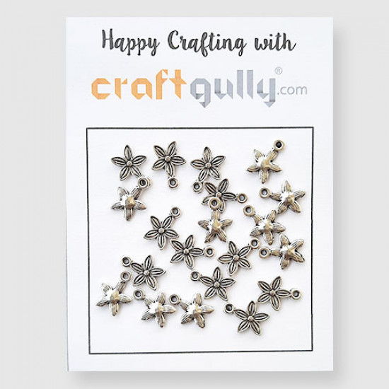 Charms 13mm Metal - 5 Petal Flower #1 - Silver Finish - Pack of 20 Charms 13mm Metal - 5 Petal Flower #1 - Silver Finish - Pack of 20