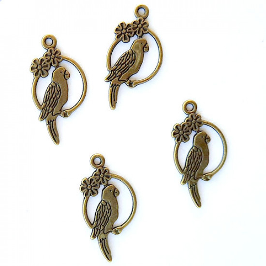 Charms 28mm Metal - Bird #2 - Bronze - Pack of 4