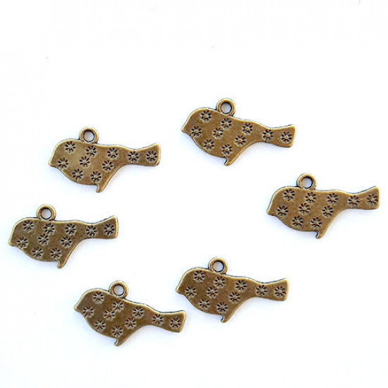 Charms 19mm Metal - Bird #8 - Bronze - Pack of 6