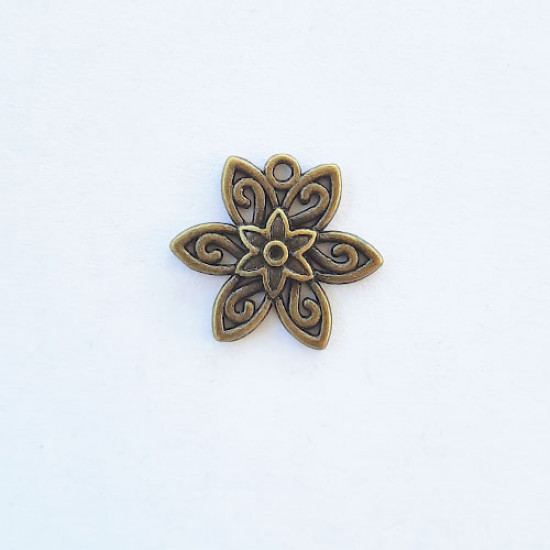 Charms 21mm Metal - Flower #5 - Bronze - Pack of 1