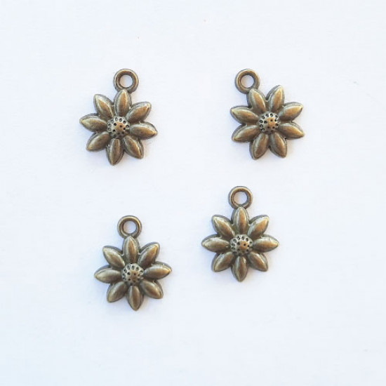 Charms 18mm Metal - Flower #8 - Bronze - Pack of 4