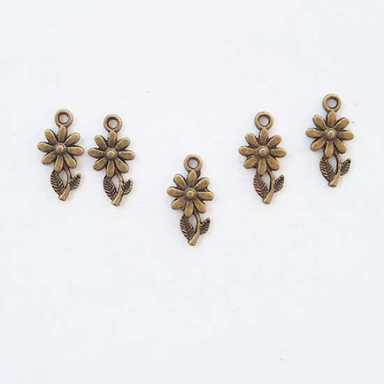 Charms 19mm Metal - Flower #10 - Bronze - Pack of 5
