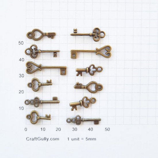 Charms Metal - Keys - Assorted #1 - Bronze - Pack of 12