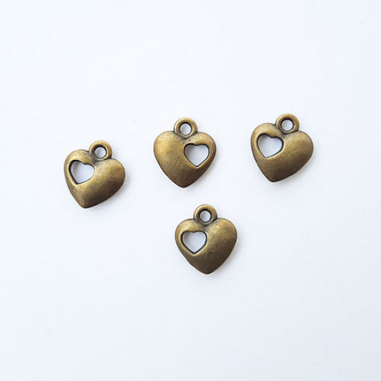 Charms 12mm Metal Heart #5 - Bronze - 4 Charms