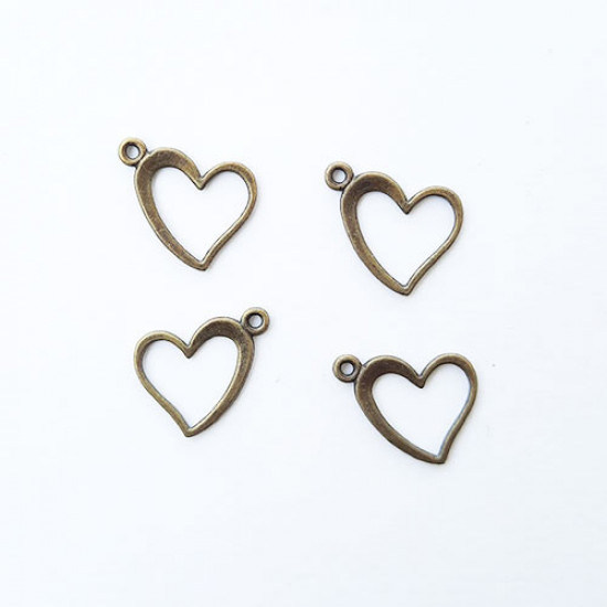 Charms 17mm Metal Heart #8 - Bronze - 4 Charms