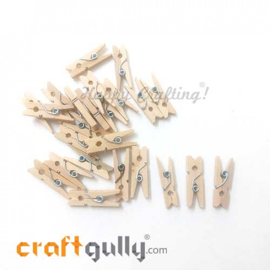 Wooden Clips 30mm - Natural - 25 Clips