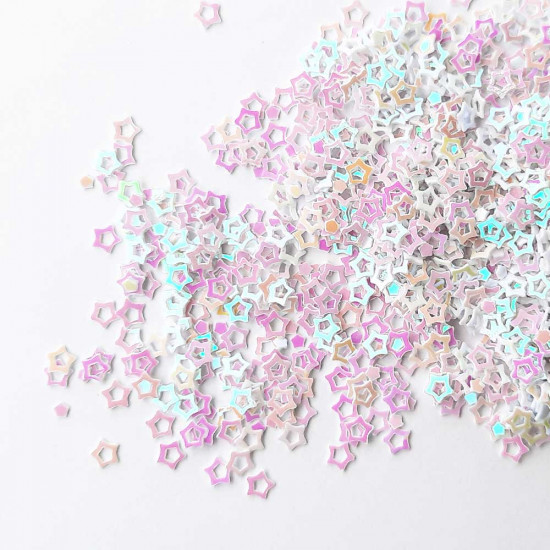 Sequins 3mm - Star #2 - White - 20gms