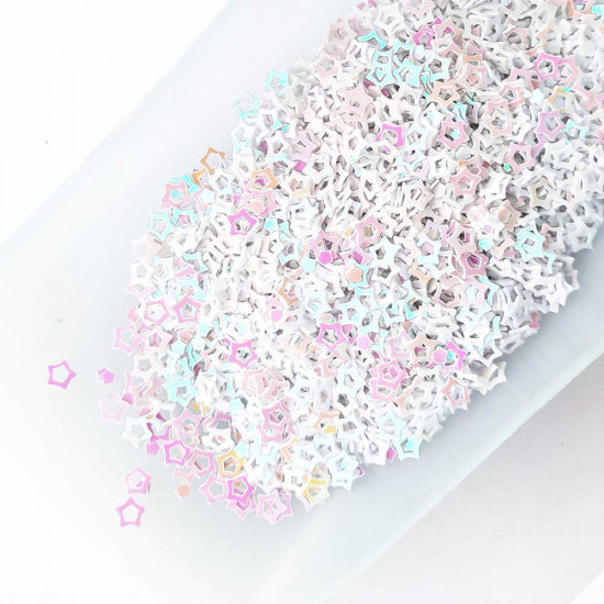 Sequins 3mm - Star #2 - White - 20gms