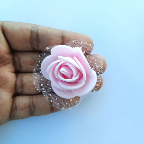 Foam Flowers #4 - 30mm Rose Baby Pink With Net - 5 Roses