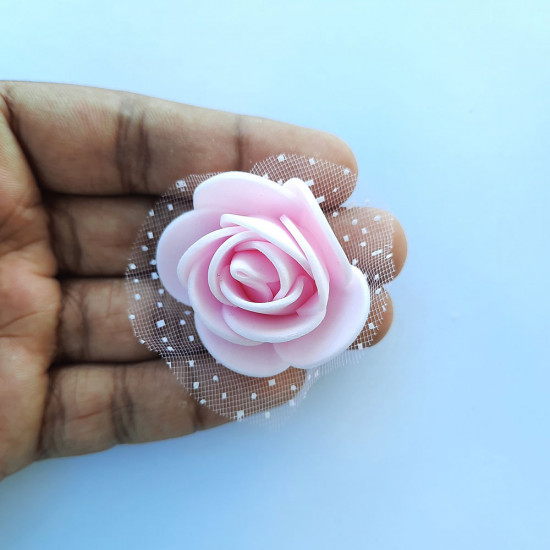 Foam Flowers #4 - 30mm Rose Baby Pink With Net - 5 Roses Foam Flowers #4 - 30mm Rose Baby Pink With Net - 5 Roses