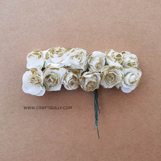 Paper Flowers 18mm - Rose - White With Glitter - 12 Roses Paper Flowers 18mm - Rose - White With Glitter - 12 Roses