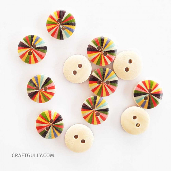 Wooden Buttons #11 - 15mm Round With Pattern - 12 Buttons