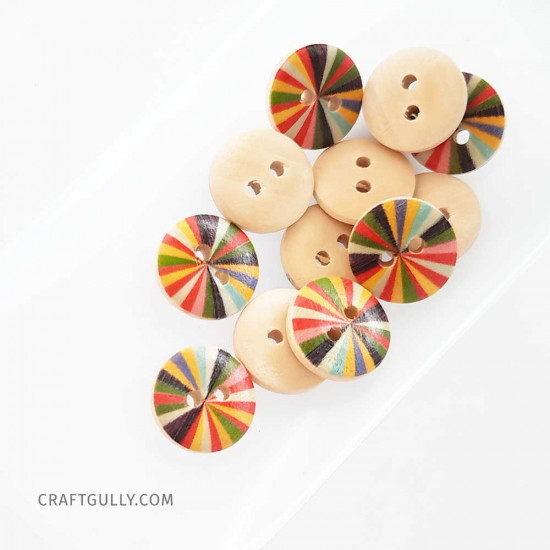 Wooden Buttons #11 - 15mm Round With Pattern - 12 Buttons