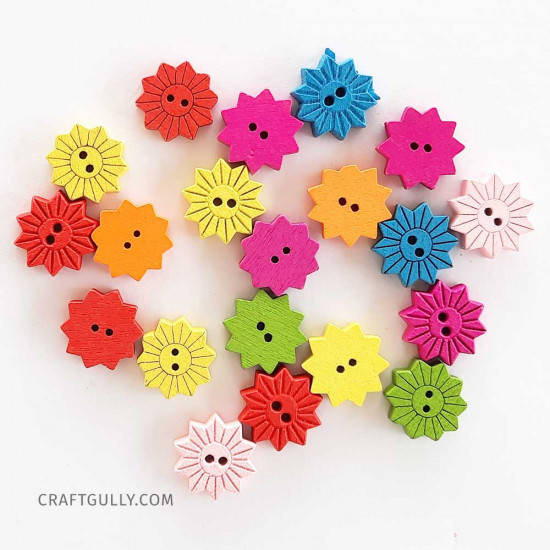 Wooden Buttons #15 - 15mm Sunflower Assorted - 20 Buttons