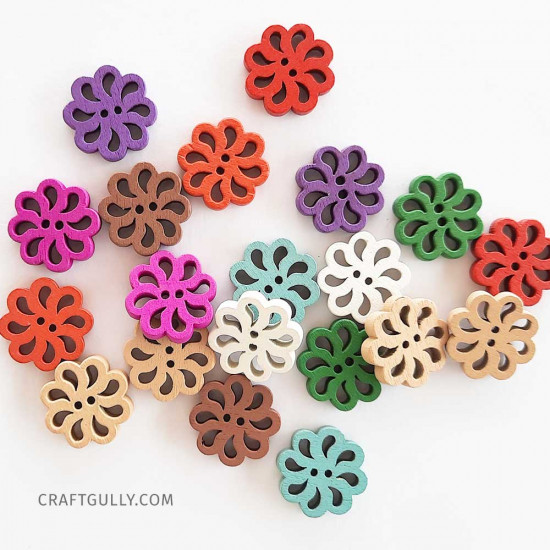 Wooden Buttons #16 - 20mm Flower Assorted - 20 Buttons