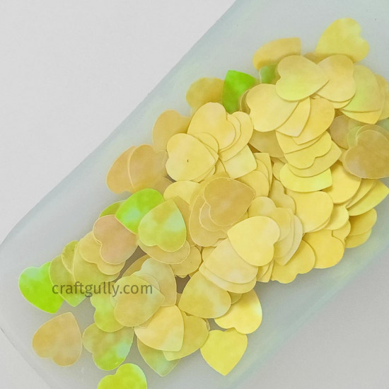 Sequins 10mm - Heart #9 - Yellow Shaded - 20gms