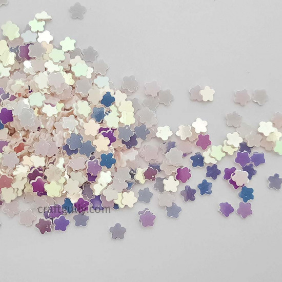 Sequins 5mm - Flower #4 - White Rainbow - 20gms