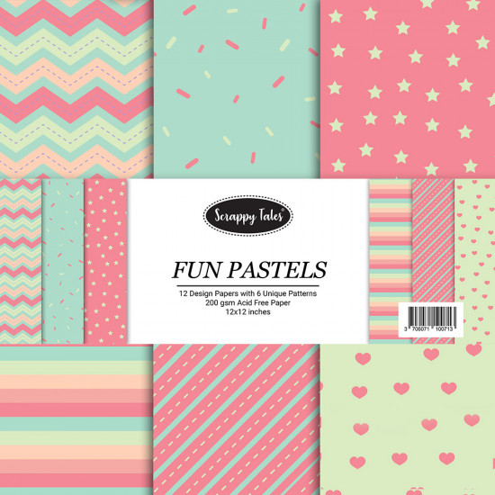 Pattern Papers 12x12 - Fun Pastels - Pack of 12