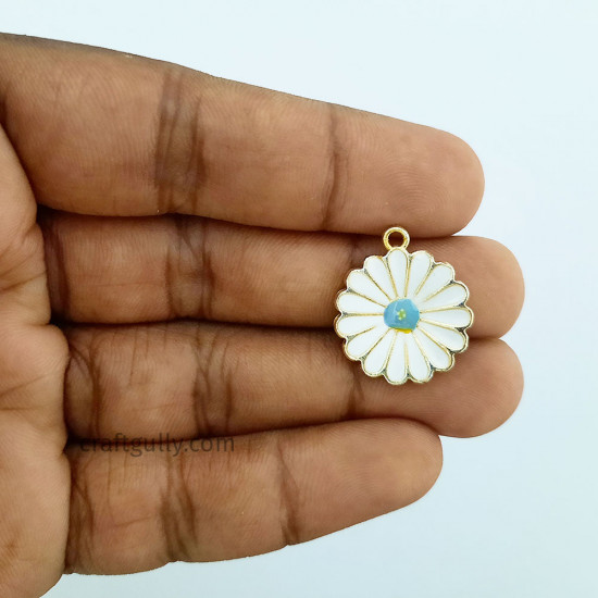 Enamel Charms 21mm - Flower #13 - White - 1 Charm