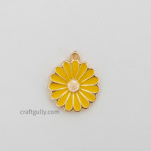Metal Charms 21mm - Enamel Flower #16 - Yellow - 1 Charm