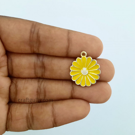 Enamel Charms 21mm - Flower #16 - Yellow - 1 Charm