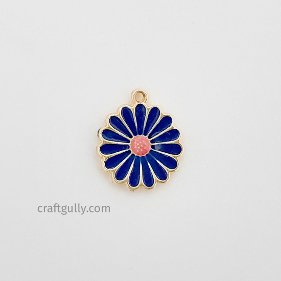 Enamel Charms 21mm - Flower #17 - Dark Blue - 1 Charm