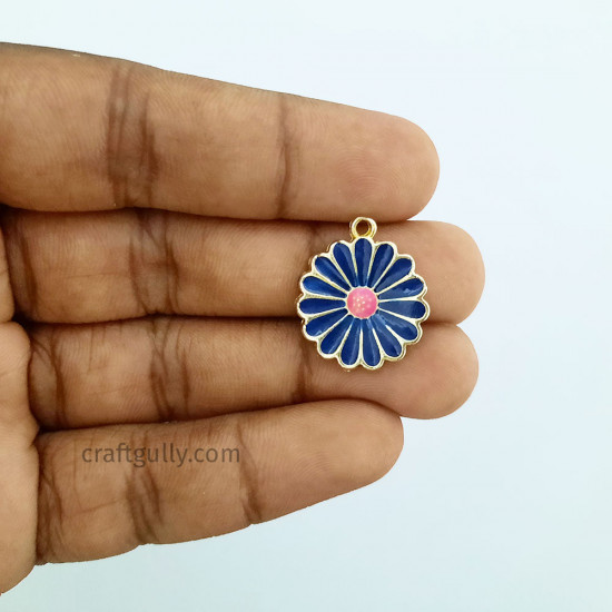 Enamel Charms 21mm - Flower #17 - Dark Blue - 1 Charm