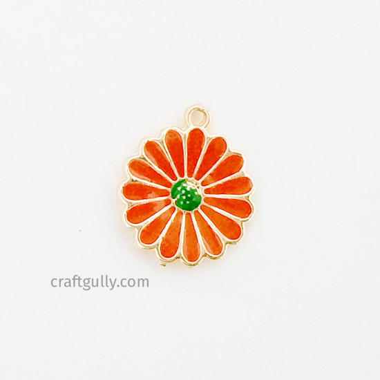 Enamel Charms 21mm - Flower #18 - Orange - 1 Charm