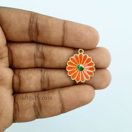 Enamel Charms 21mm - Flower #18 - Orange - 1 Charm