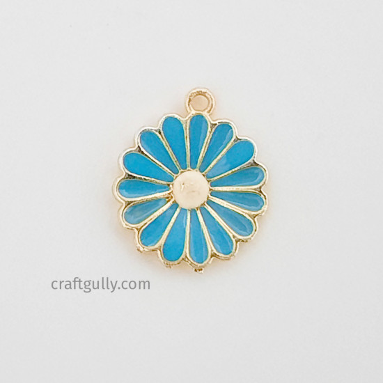 Enamel Charms 21mm - Flower #19 - Light Blue - 1 Charm