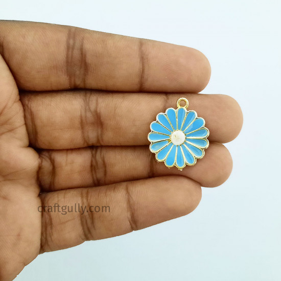 Enamel Charms 21mm - Flower #19 - Light Blue - 1 Charm