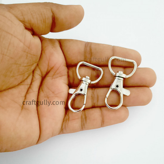 Keychain Hooks #2 - 38mm Lobster Clasp - Silver - 5 Hooks