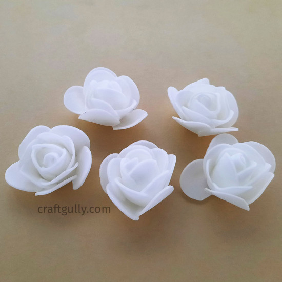 Foam Flowers #7 - 30mm Rose White - 5 Roses