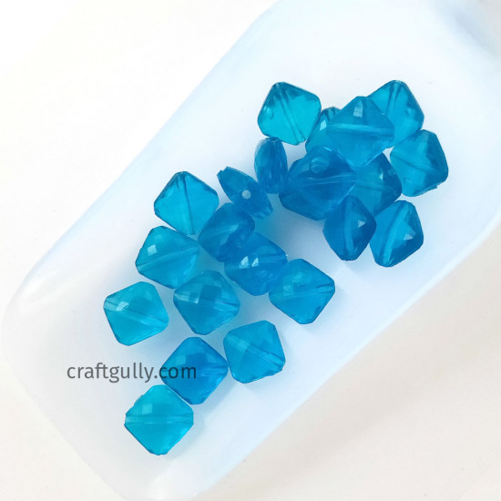 Acrylic Beads 12mm - Rhombus Faceted Trans. Teal - 40 Beads