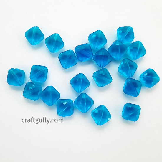 Acrylic Beads 12mm - Rhombus Faceted Trans. Teal - 40 Beads