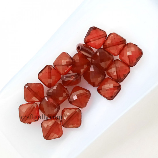 Acrylic Beads 12mm - Rhombus Faceted Trans. Red - 40 Beads