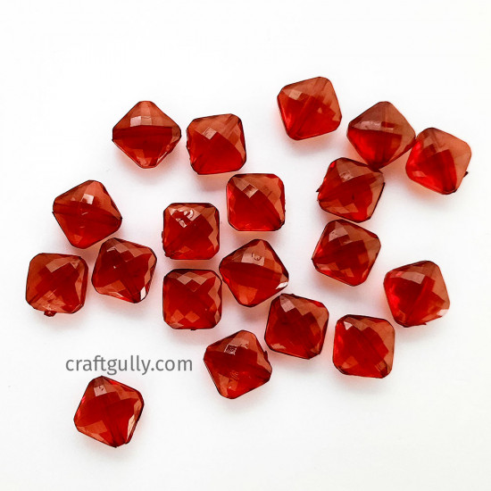 Acrylic Beads 12mm - Rhombus Faceted Trans. Red - 40 Beads