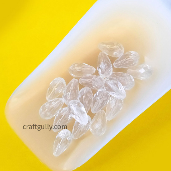 Acrylic Beads 14mm - Drop Faceted Clear - 40 Beads