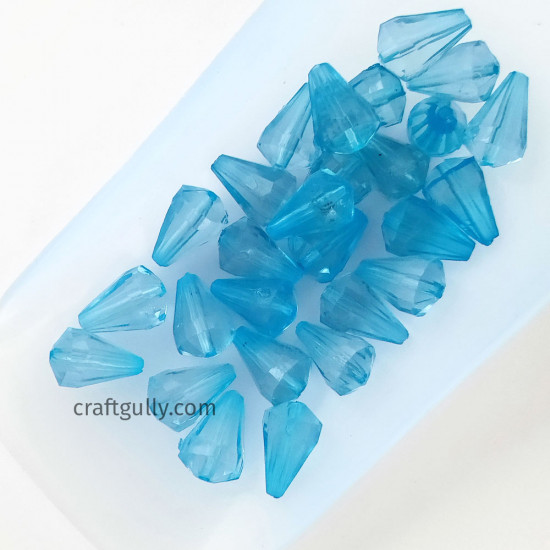Acrylic Beads 13mm - Drop Faceted Trans. Blue - 40 Beads