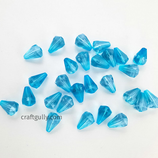 Acrylic Beads 13mm - Drop Faceted Trans. Blue - 40 Beads